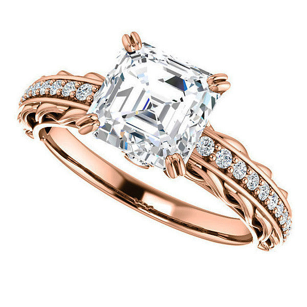 Asscher Moissanite Woven Double Prong Engagement Ring