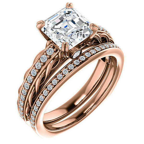 Asscher Moissanite Woven Double Prong Engagement Ring