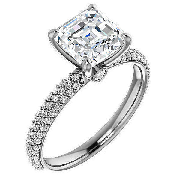 Asscher cut Moissanite Pave Engagement Ring