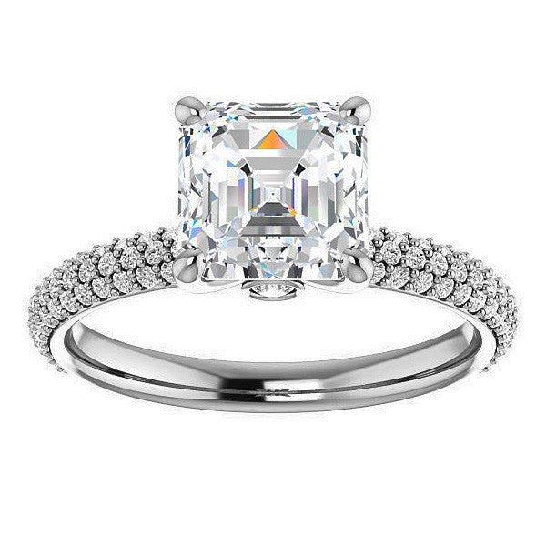 Asscher cut Moissanite Pave Engagement Ring