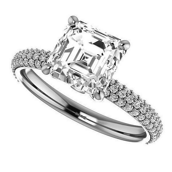 Asscher cut Moissanite Pave Engagement Ring