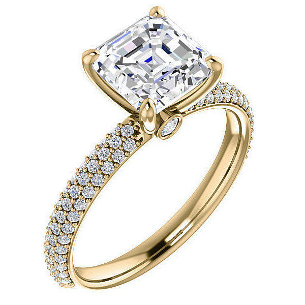 Asscher cut Moissanite Pave Engagement Ring