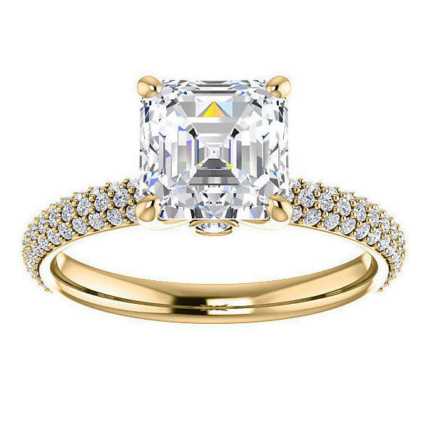 Asscher cut Moissanite Pave Engagement Ring