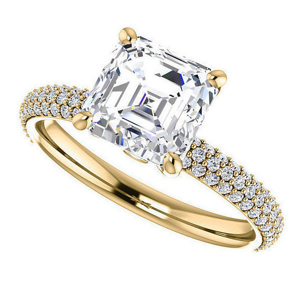 Asscher cut Moissanite Pave Engagement Ring