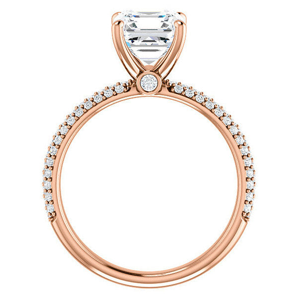 Asscher cut Moissanite Pave Engagement Ring
