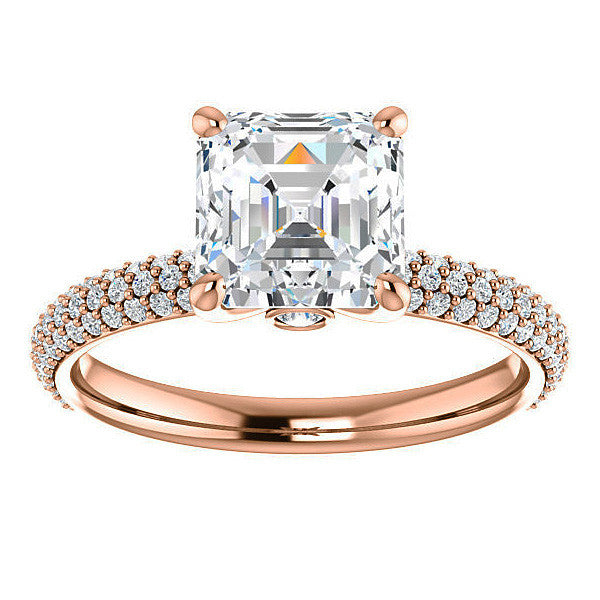 Asscher cut Moissanite Pave Engagement Ring