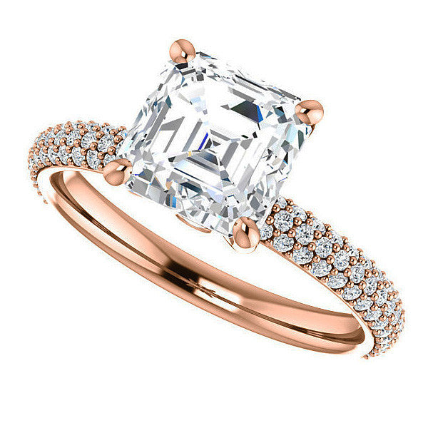 Asscher cut Moissanite Pave Engagement Ring