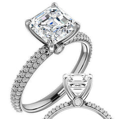 Asscher cut Moissanite Pave Engagement Ring