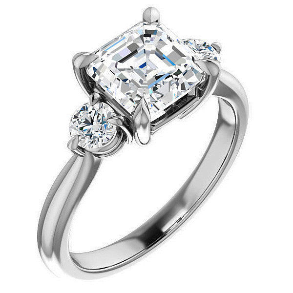 Asscher & Round Moissanite 3-Stone Ring