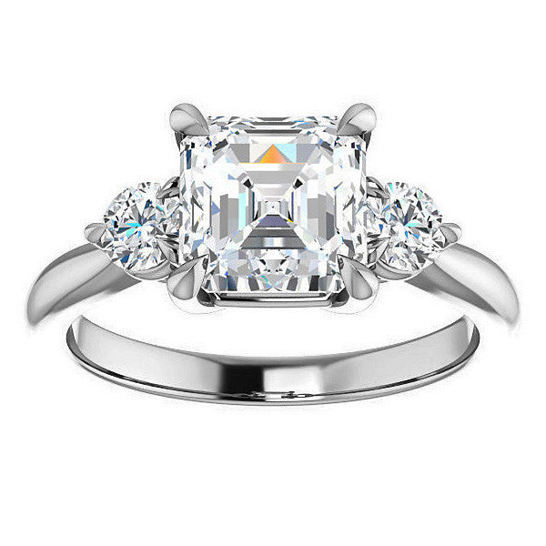Asscher & Round Moissanite 3-Stone Ring