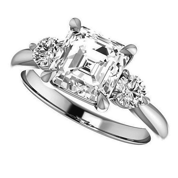 Asscher & Round Moissanite 3-Stone Ring