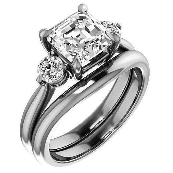 Asscher & Round Moissanite 3-Stone Ring