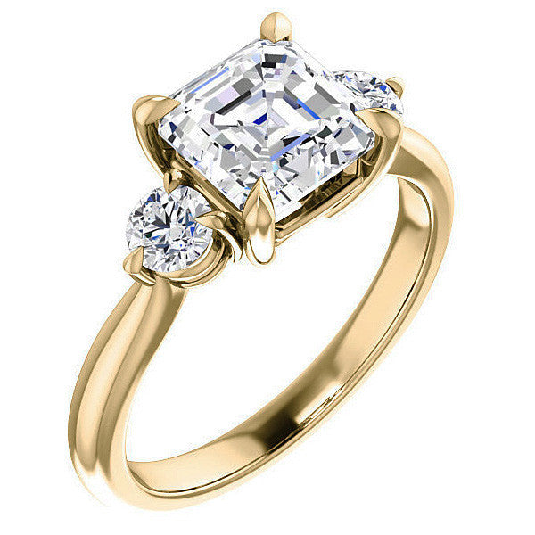 Asscher & Round Moissanite 3-Stone Ring