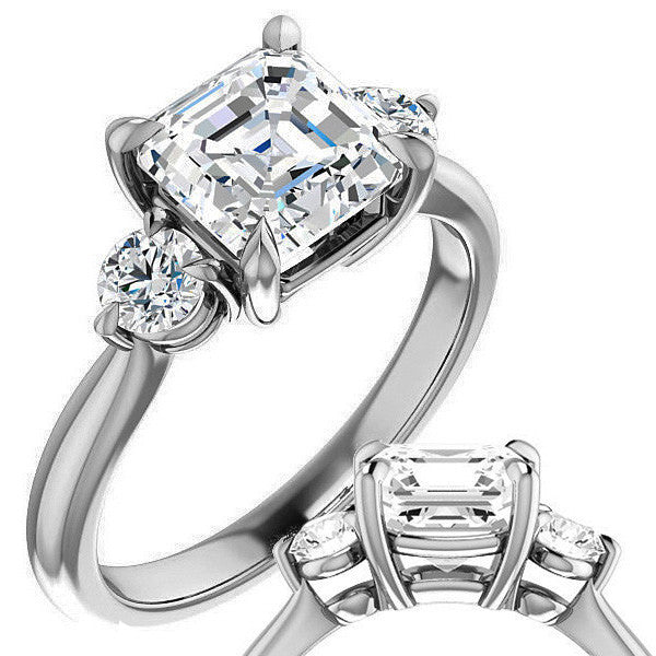 Asscher & Round Moissanite 3-Stone Ring