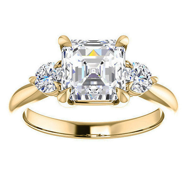 Asscher & Round Moissanite 3-Stone Ring