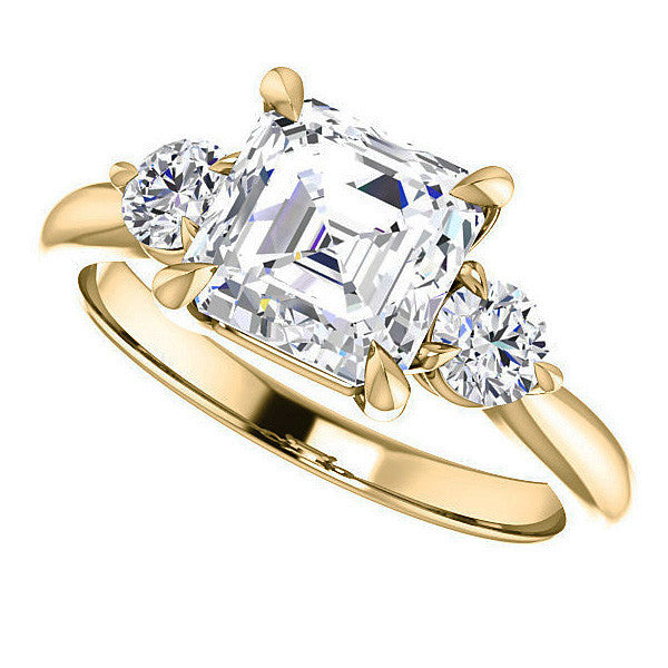 Asscher & Round Moissanite 3-Stone Ring