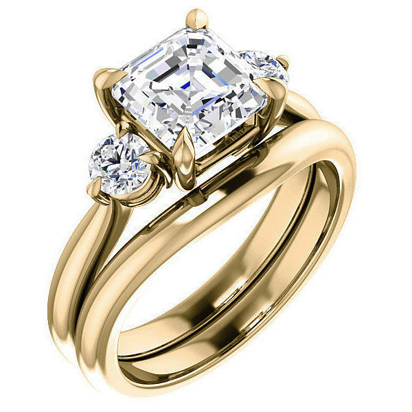 Asscher & Round Moissanite 3-Stone Ring