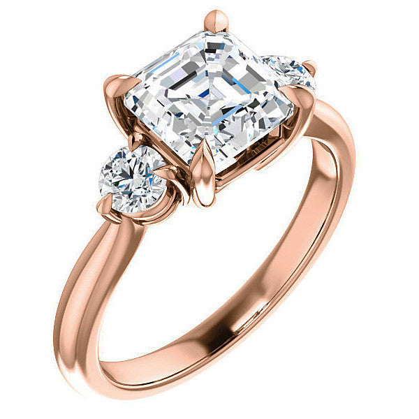 Asscher & Round Moissanite 3-Stone Ring