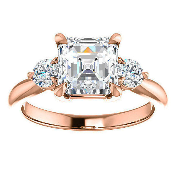 Asscher & Round Moissanite 3-Stone Ring