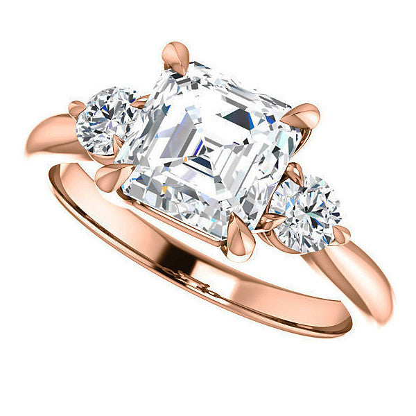 Asscher & Round Moissanite 3-Stone Ring