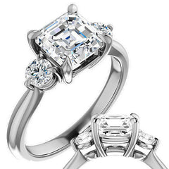 Asscher & Round Moissanite 3-Stone Ring