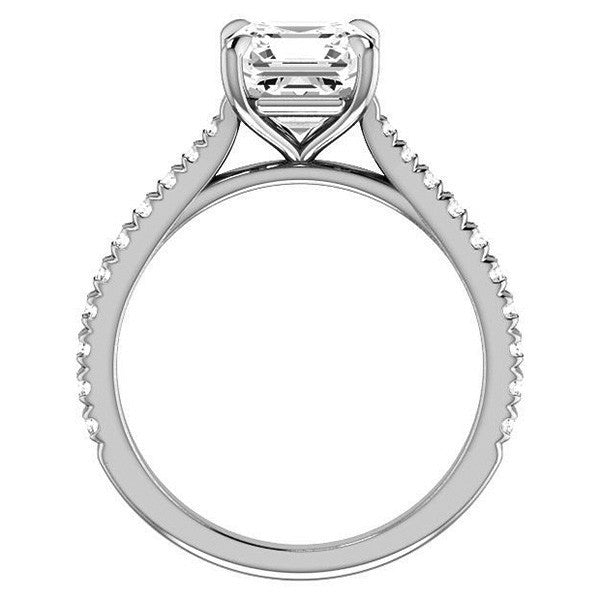 Cathedral Asscher cut Moissanite Eng Ring with Claw Prongs