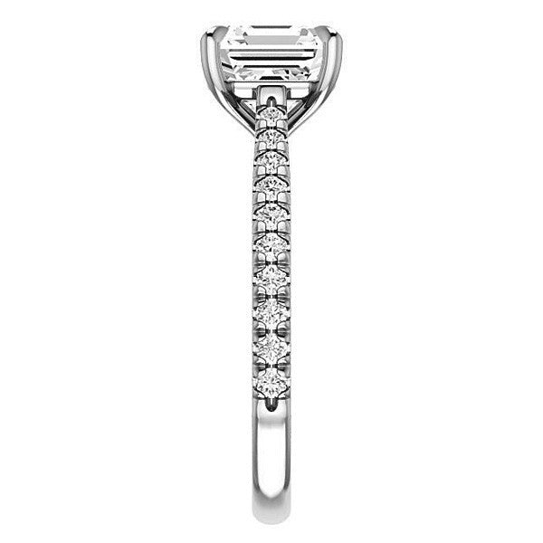 Cathedral Asscher cut Moissanite Eng Ring with Claw Prongs