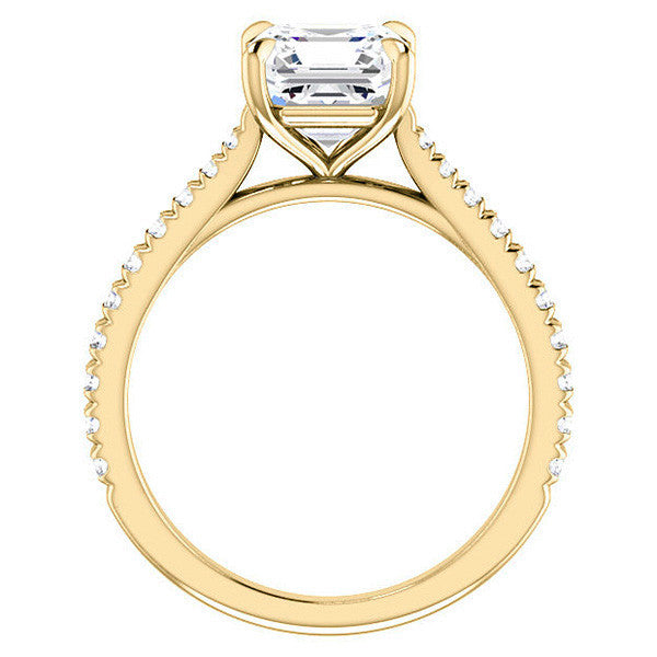 Cathedral Asscher cut Moissanite Eng Ring with Claw Prongs
