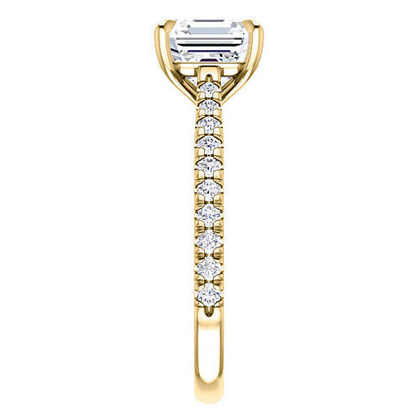 Cathedral Asscher cut Moissanite Eng Ring with Claw Prongs