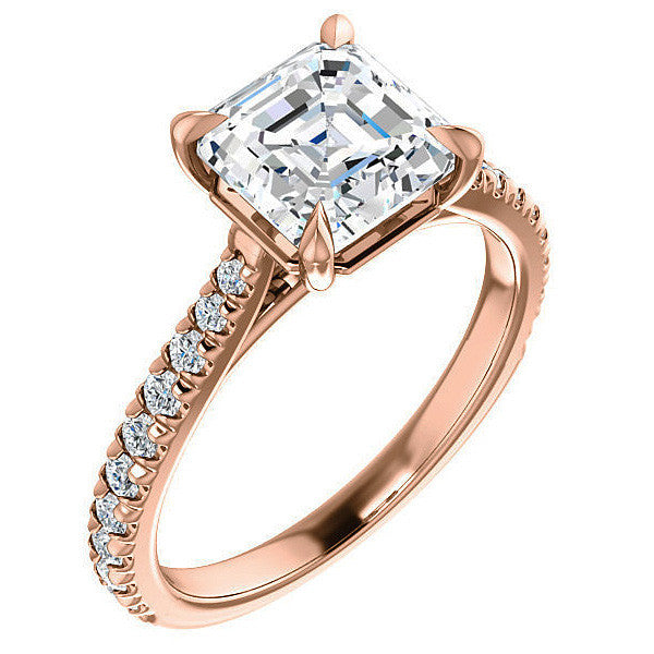 Cathedral Asscher cut Moissanite Eng Ring with Claw Prongs