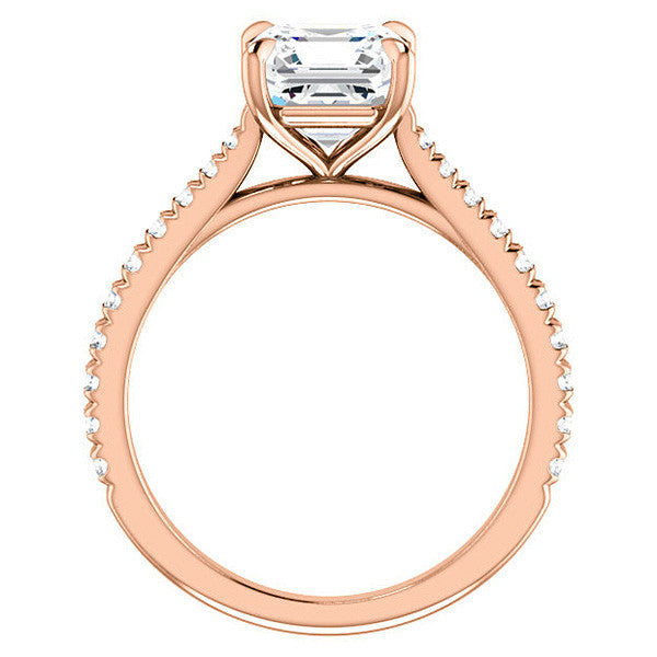 Cathedral Asscher cut Moissanite Eng Ring with Claw Prongs