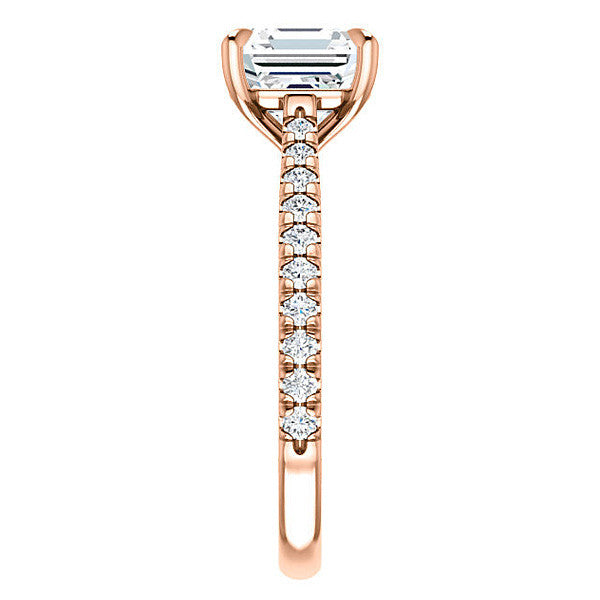 Cathedral Asscher cut Moissanite Eng Ring with Claw Prongs