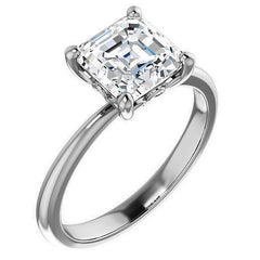 Asscher cut Moissanite Solitaire with Scroll Accent Basket Design