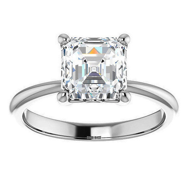 Asscher cut Moissanite Solitaire with Scroll Accent Basket Design