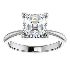 Asscher cut Moissanite Solitaire with Scroll Accent Basket Design