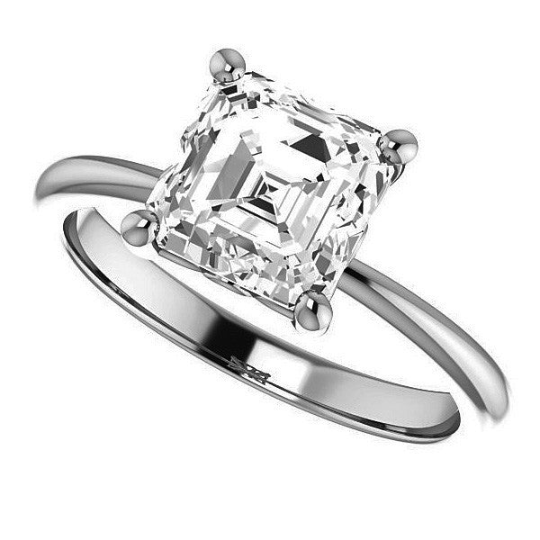 Asscher cut Moissanite Solitaire with Scroll Accent Basket Design