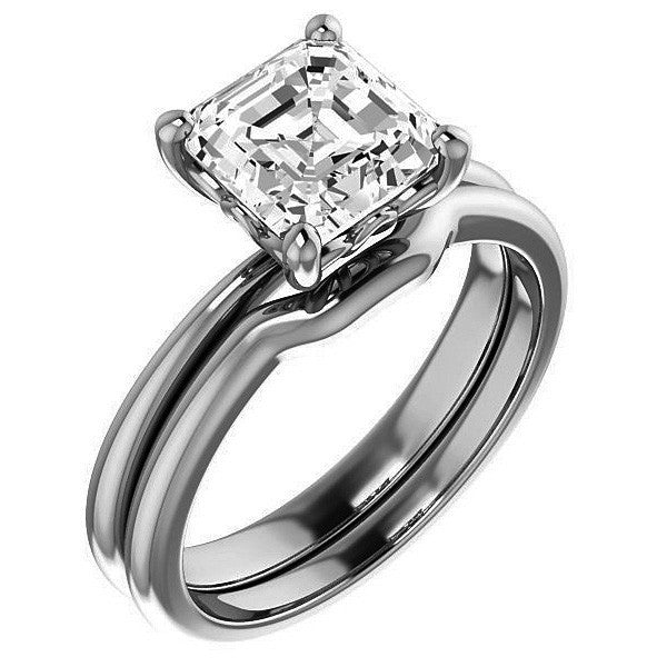 Asscher cut Moissanite Solitaire with Scroll Accent Basket Design
