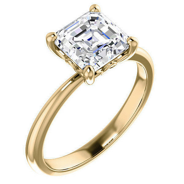 Asscher cut Moissanite Solitaire with Scroll Accent Basket Design
