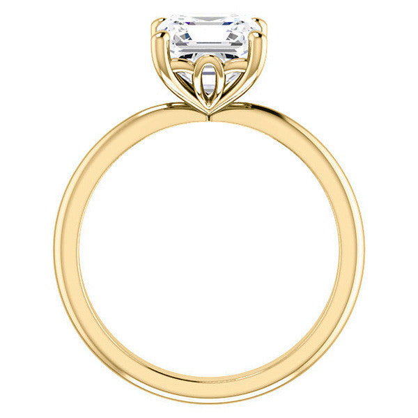 Asscher cut Moissanite Solitaire with Scroll Accent Basket Design