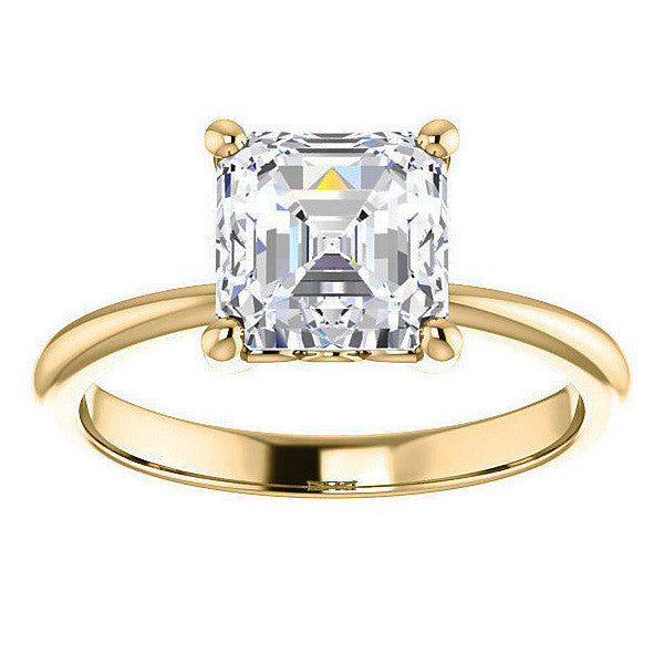 Asscher cut Moissanite Solitaire with Scroll Accent Basket Design