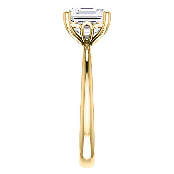 Asscher cut Moissanite Solitaire with Scroll Accent Basket Design
