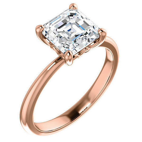 Asscher cut Moissanite Solitaire with Scroll Accent Basket Design