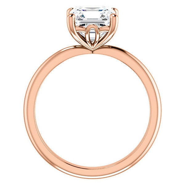 Asscher cut Moissanite Solitaire with Scroll Accent Basket Design