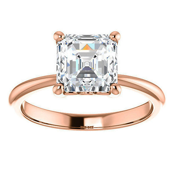 Asscher cut Moissanite Solitaire with Scroll Accent Basket Design