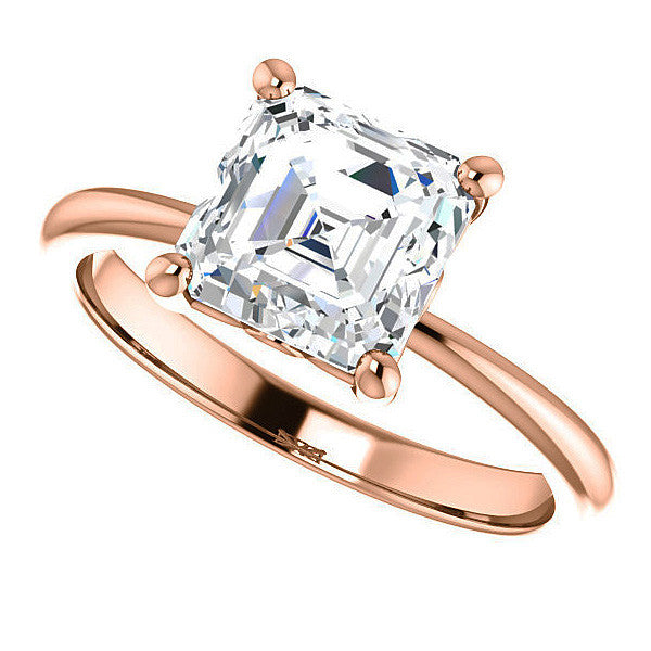 Asscher cut Moissanite Solitaire with Scroll Accent Basket Design
