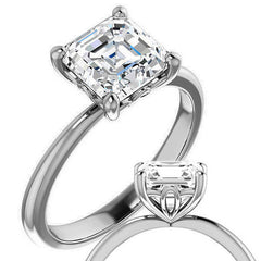 Asscher cut Moissanite Solitaire with Scroll Accent Basket Design