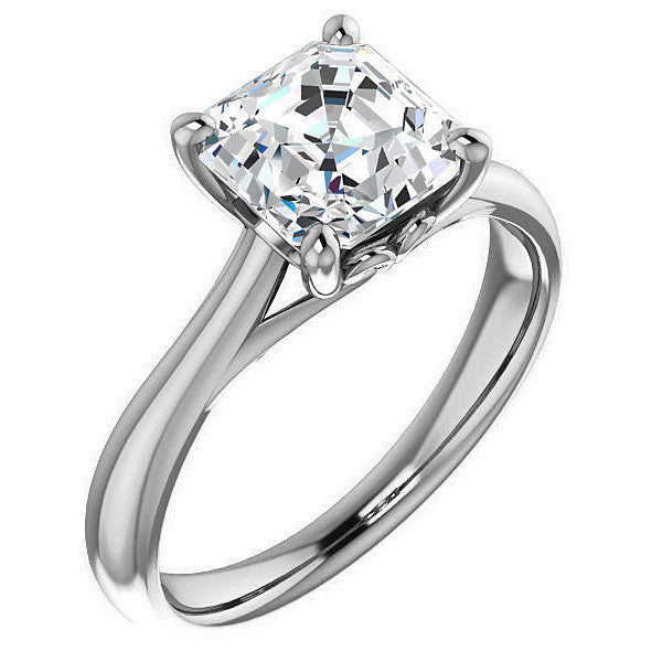 Asscher cut Basket Solitaire with Scroll Accents