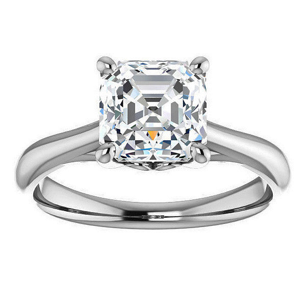 Asscher cut Basket Solitaire with Scroll Accents