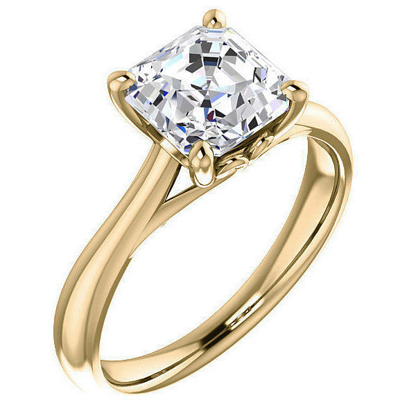 Asscher cut Basket Solitaire with Scroll Accents