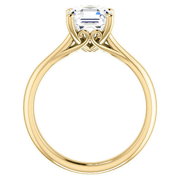 Asscher cut Basket Solitaire with Scroll Accents